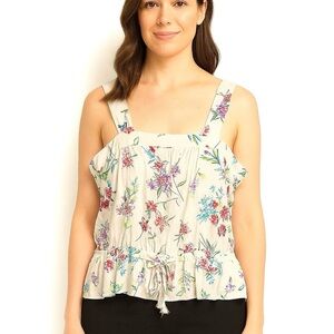 TIME & TRU Side Button Tank Top Khaki Safari Floral Size XL (16/18)